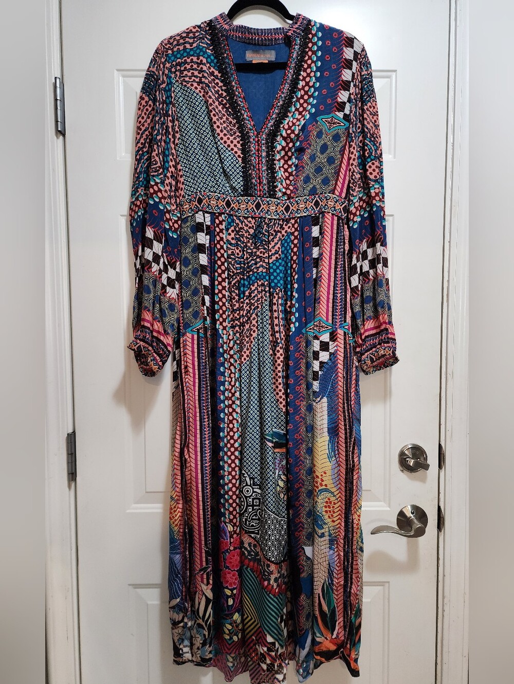 Bhanuni by Jyoti Anthropologie Boho Maxi Dress Patchwork Beaded Size 8